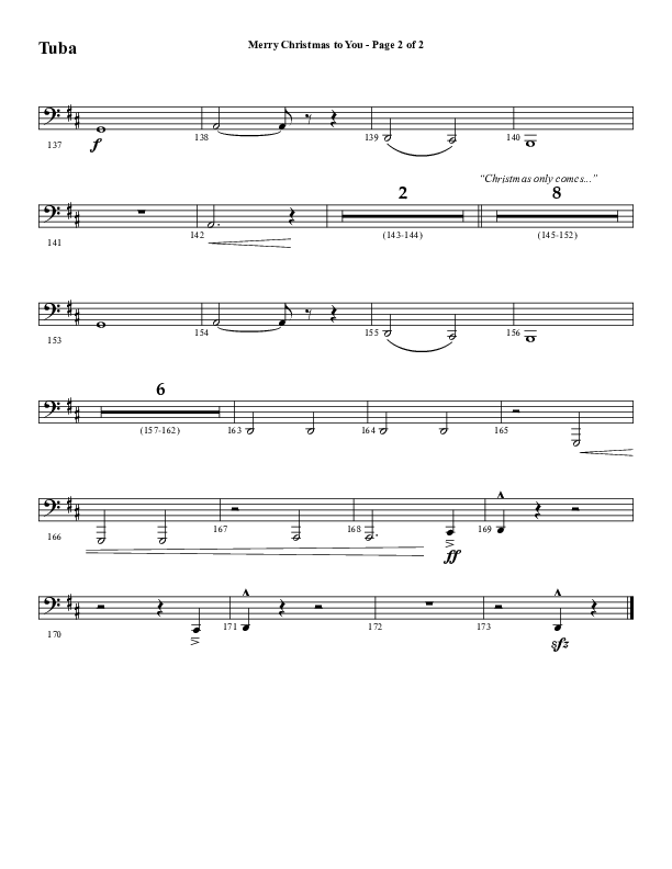 Merry Christmas To You (Choral Anthem SATB) Tuba (Word Music Choral / Arr. Daniel Semsen)