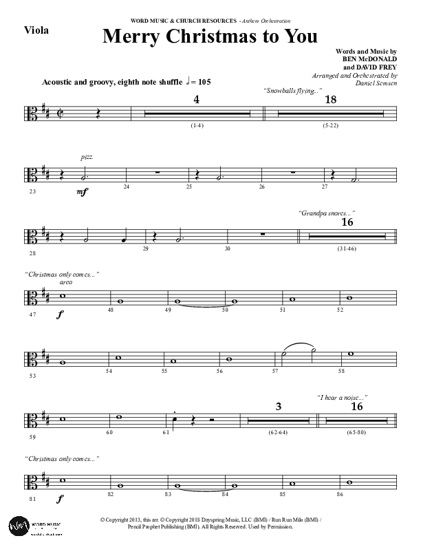 Merry Christmas To You (Choral Anthem SATB) Viola (Word Music Choral / Arr. Daniel Semsen)