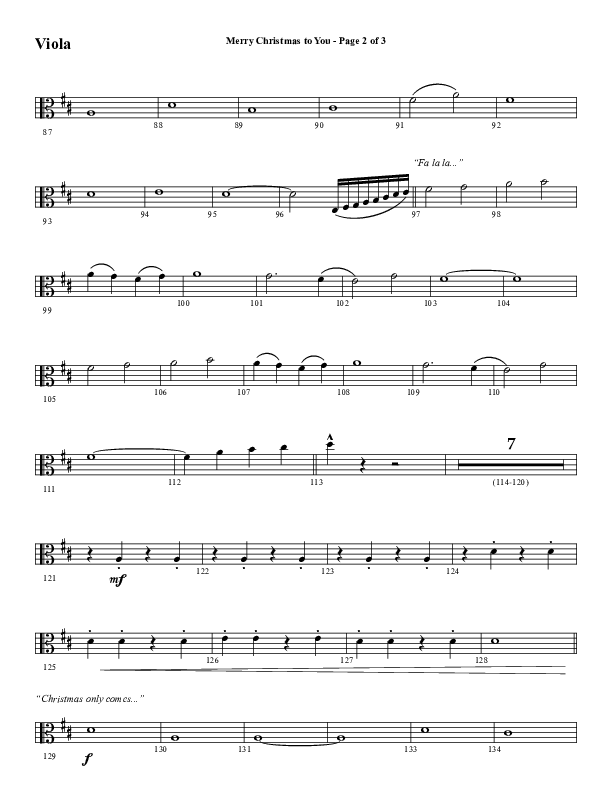 Merry Christmas To You (Choral Anthem SATB) Viola (Word Music Choral / Arr. Daniel Semsen)