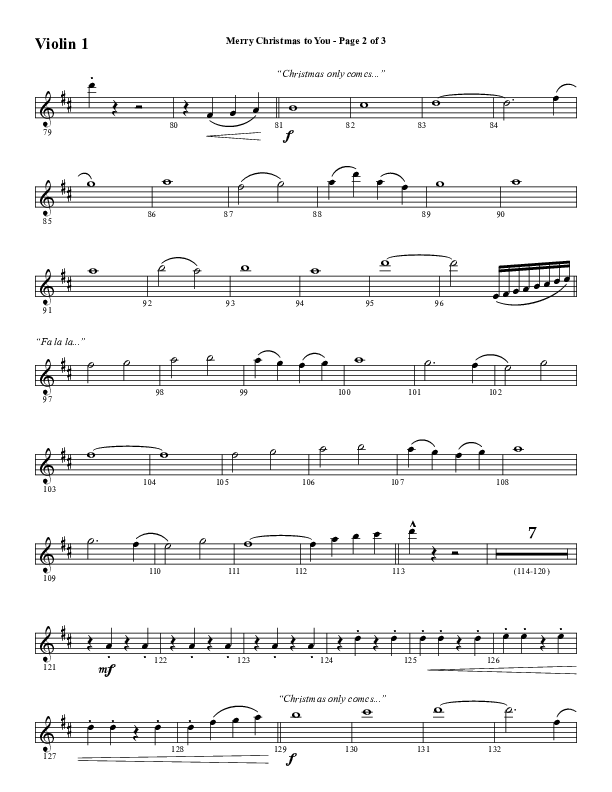Merry Christmas To You (Choral Anthem SATB) Violin 1 (Word Music Choral / Arr. Daniel Semsen)