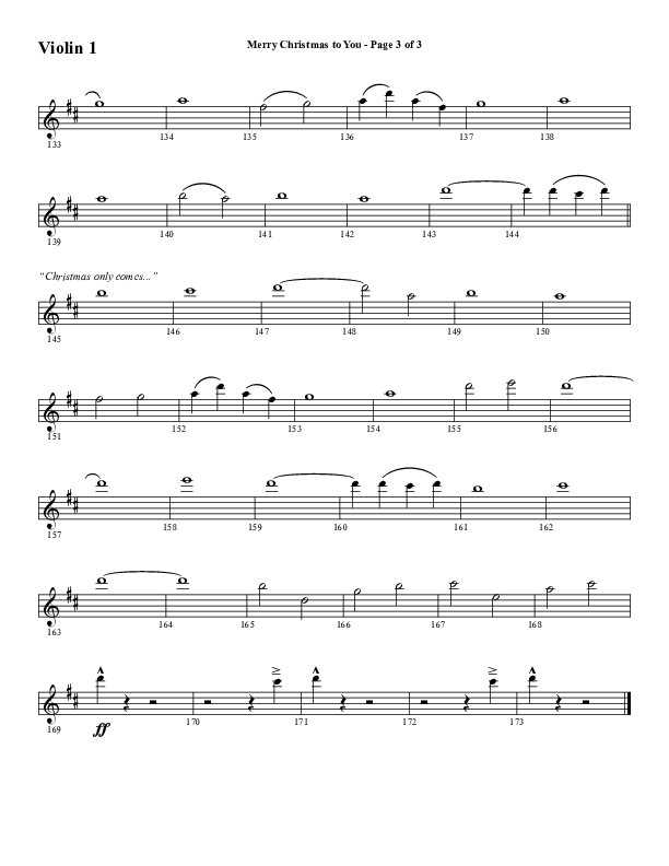 Merry Christmas To You (Choral Anthem SATB) Violin 1 (Word Music Choral / Arr. Daniel Semsen)