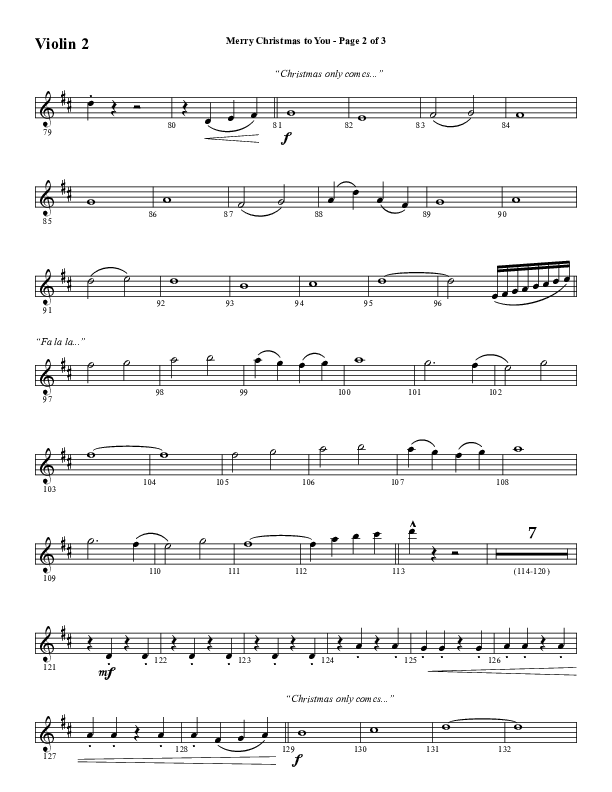 Merry Christmas To You (Choral Anthem SATB) Violin 2 (Word Music Choral / Arr. Daniel Semsen)