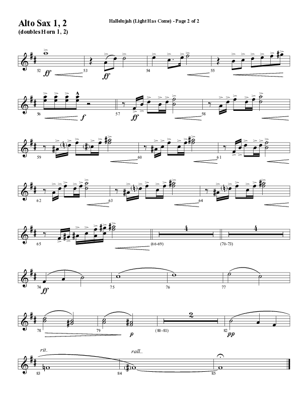 Hallelujah (Light Has Come) (Choral Anthem SATB) Alto Sax 1/2 (Word Music Choral / Arr. Mark McClure)