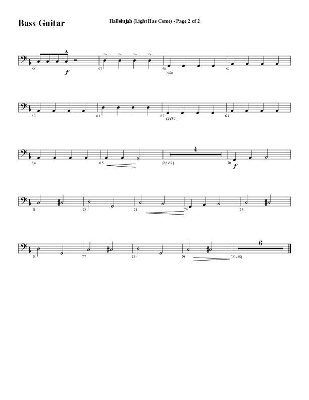 Hallelujah (Light Has Come) (Choral Anthem SATB) Bass Guitar (Word Music Choral / Arr. Mark McClure)