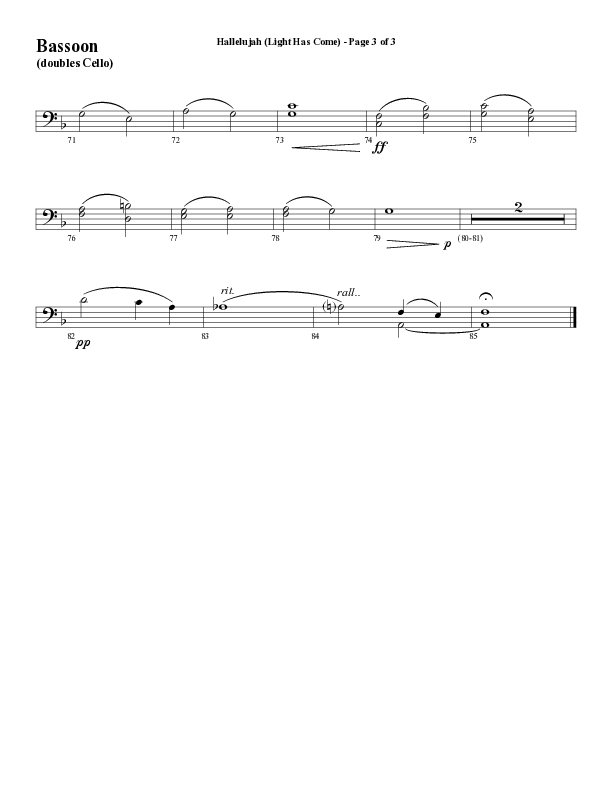 Hallelujah (Light Has Come) (Choral Anthem SATB) Bassoon (Word Music Choral / Arr. Mark McClure)