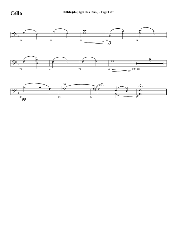Hallelujah (Light Has Come) (Choral Anthem SATB) Cello (Word Music Choral / Arr. Mark McClure)