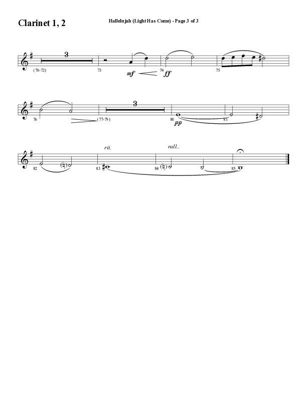 Hallelujah (Light Has Come) (Choral Anthem SATB) Clarinet 1/2 (Word Music Choral / Arr. Mark McClure)