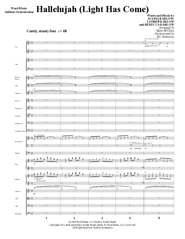 Hallelujah (Light Has Come) (Choral Anthem SATB) Orchestration (Word Music Choral / Arr. Mark McClure)