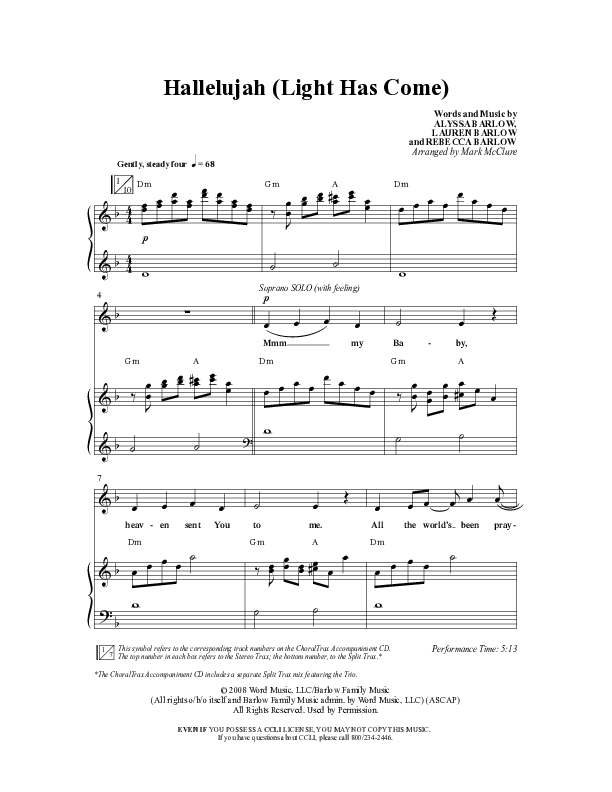 Hallelujah (Light Has Come) (Choral Anthem SATB) Anthem (SATB/Piano) (Word Music Choral / Arr. Mark McClure)