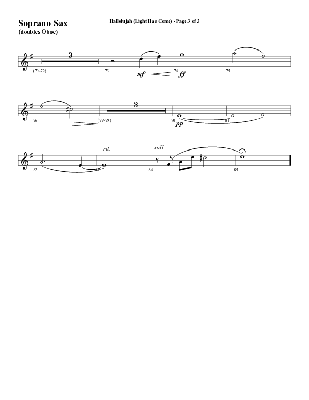 Hallelujah (Light Has Come) (Choral Anthem SATB) Soprano Sax (Word Music Choral / Arr. Mark McClure)