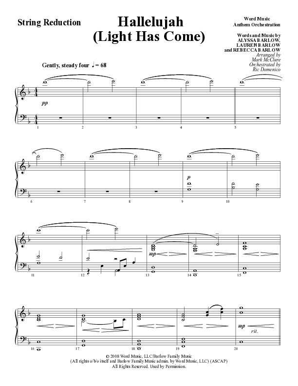 Hallelujah (Light Has Come) (Choral Anthem SATB) Synth Strings (Word Music Choral / Arr. Mark McClure)