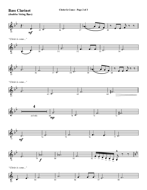 Christ Is Come (Choral Anthem SATB) Bass Clarinet (Word Music Choral / Arr. Marty Hamby)