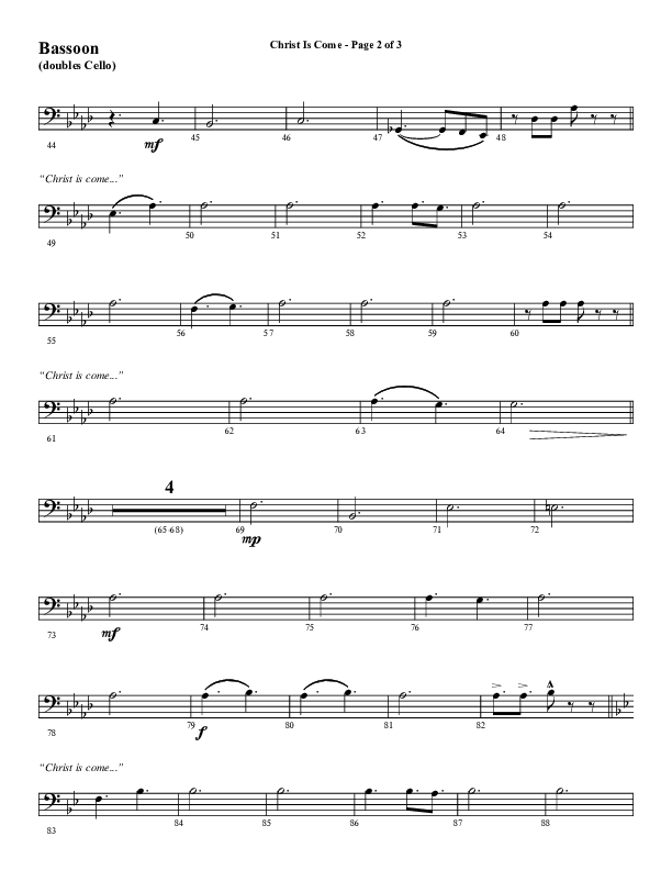Christ Is Come (Choral Anthem SATB) Bassoon (Word Music Choral / Arr. Marty Hamby)