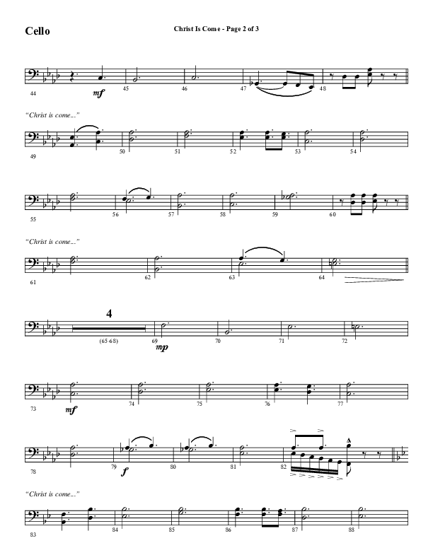 Christ Is Come (Choral Anthem SATB) Cello (Word Music Choral / Arr. Marty Hamby)