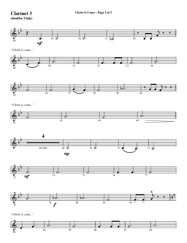 Christ Is Come (Choral Anthem SATB) Clarinet 3 (Word Music Choral / Arr. Marty Hamby)