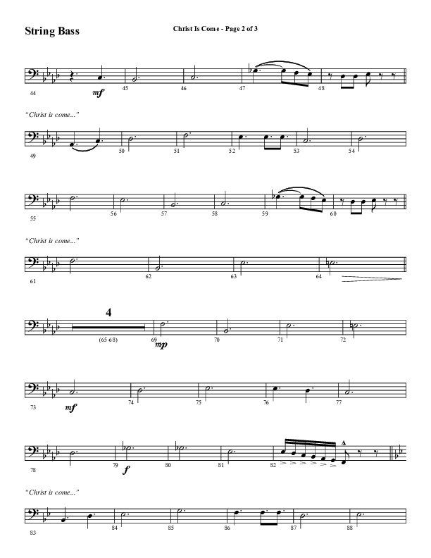 Christ Is Come (Choral Anthem SATB) Double Bass (Word Music Choral / Arr. Marty Hamby)