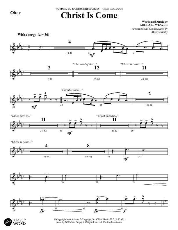 Christ Is Come (Choral Anthem SATB) Oboe (Word Music Choral / Arr. Marty Hamby)
