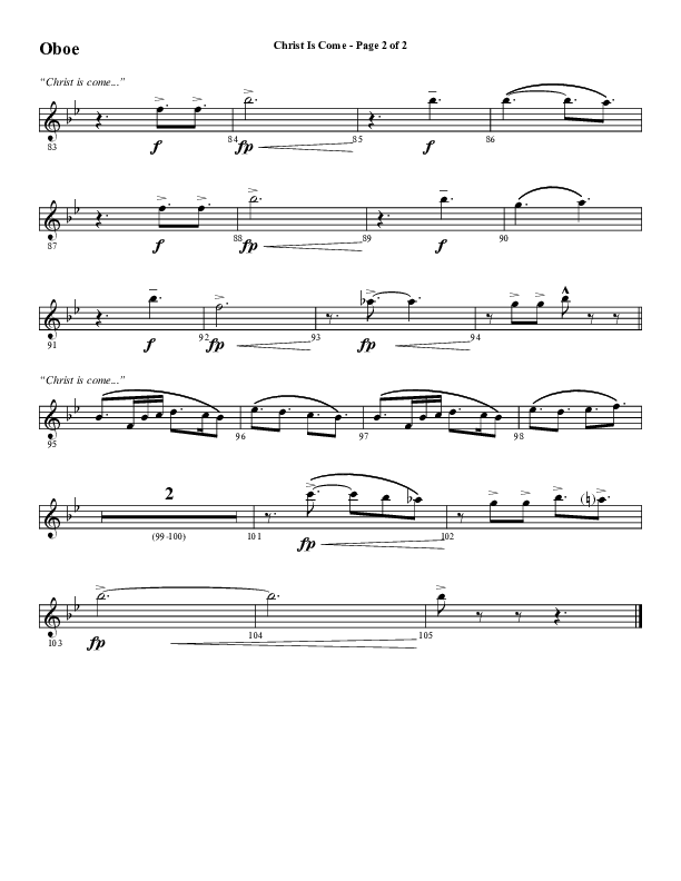 Christ Is Come (Choral Anthem SATB) Oboe (Word Music Choral / Arr. Marty Hamby)