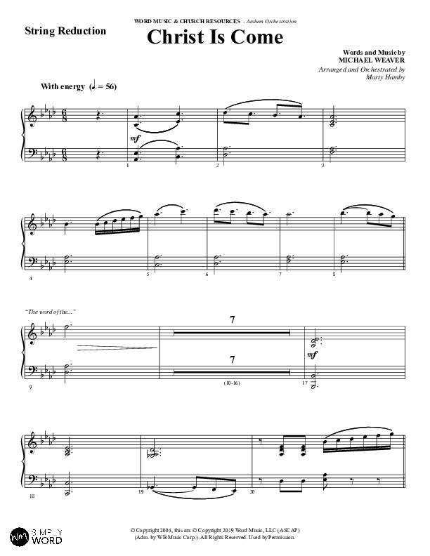 Christ Is Come (Choral Anthem SATB) Synth Strings (Word Music Choral / Arr. Marty Hamby)