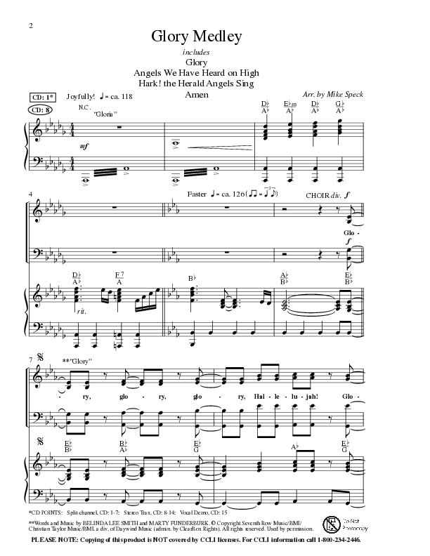 Glory Medley (with Glory, Angels We Have Heard On High, Hark The Herald Angels Sing, Amen) (Choral Anthem SATB) Anthem (SATB/Piano) (Lillenas Choral / Arr. Mike Speck)