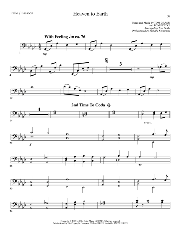 Heaven To Earth (Choral Anthem SATB) Cello (Lillenas Choral / Arr. Tom Fettke / Orch. Richard Kingsmore)