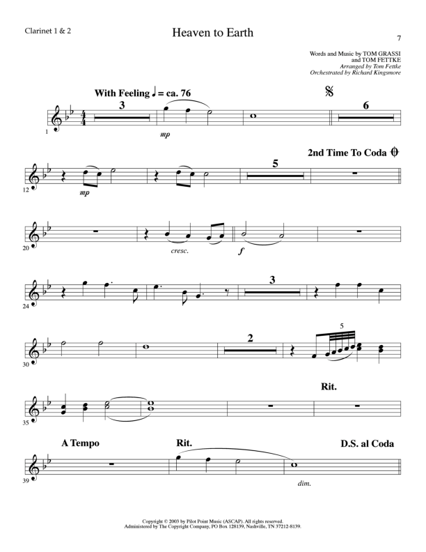 Heaven To Earth (Choral Anthem SATB) Clarinet 1/2 (Lillenas Choral / Arr. Tom Fettke / Orch. Richard Kingsmore)
