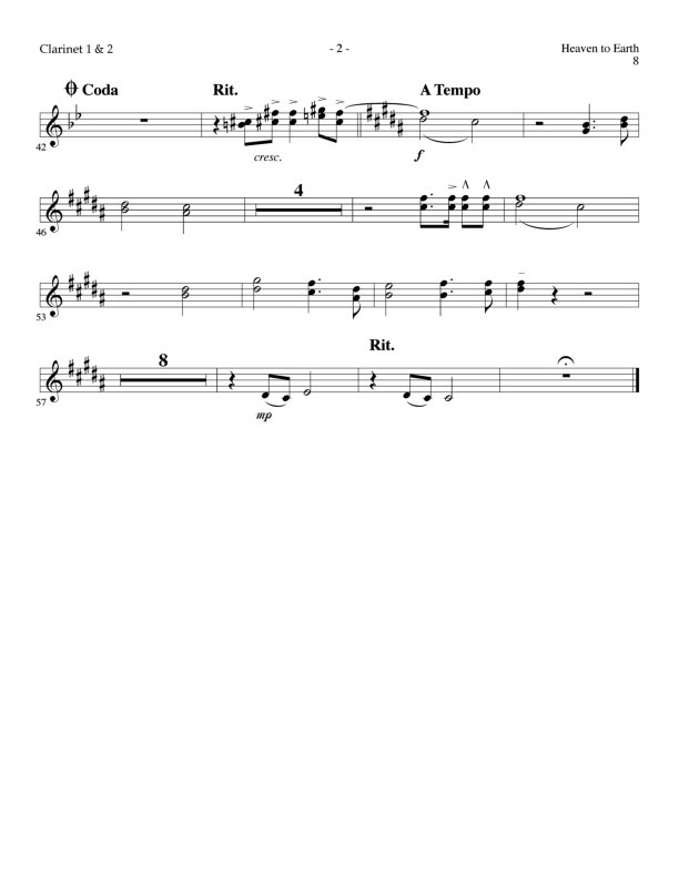 Heaven To Earth (Choral Anthem SATB) Clarinet 1/2 (Lillenas Choral / Arr. Tom Fettke / Orch. Richard Kingsmore)