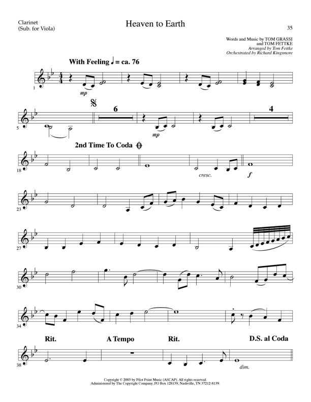 Heaven To Earth (Choral Anthem SATB) Clarinet (Lillenas Choral / Arr. Tom Fettke / Orch. Richard Kingsmore)