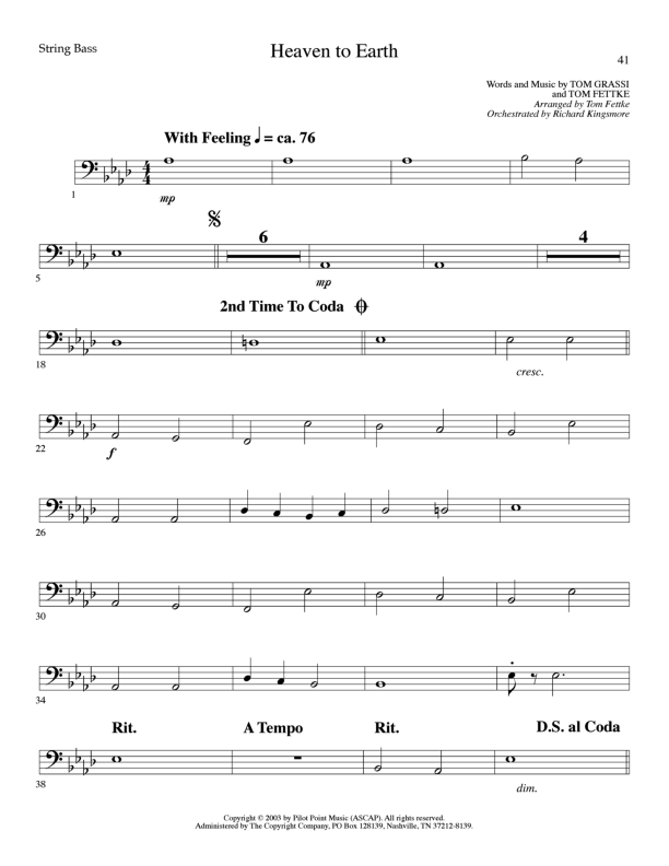 Heaven To Earth (Choral Anthem SATB) Double Bass (Lillenas Choral / Arr. Tom Fettke / Orch. Richard Kingsmore)