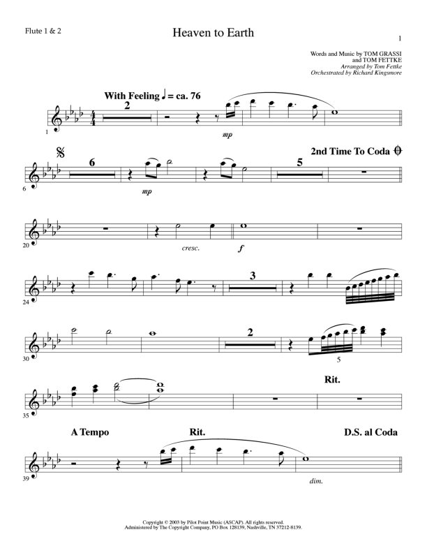 Heaven To Earth (Choral Anthem SATB) Flute 1/2 (Lillenas Choral / Arr. Tom Fettke / Orch. Richard Kingsmore)
