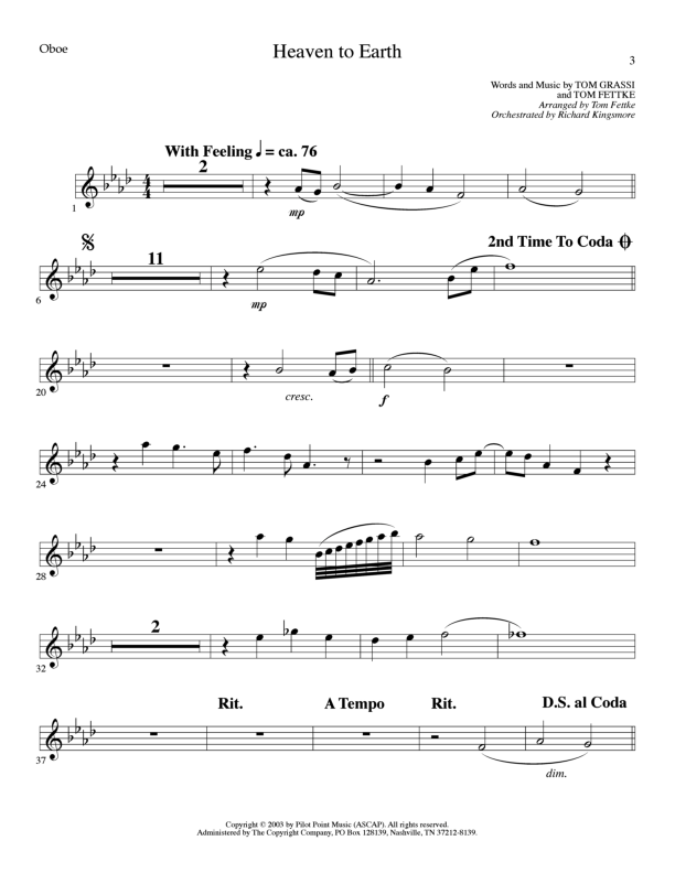 Heaven To Earth (Choral Anthem SATB) Oboe (Lillenas Choral / Arr. Tom Fettke / Orch. Richard Kingsmore)