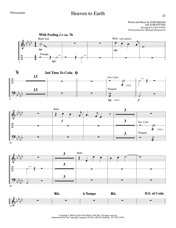 Heaven To Earth (Choral Anthem SATB) Percussion (Lillenas Choral / Arr. Tom Fettke / Orch. Richard Kingsmore)