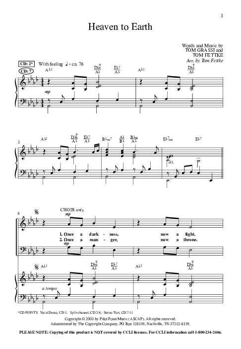 Heaven To Earth (Choral Anthem SATB) Anthem (SATB/Piano) (Lillenas Choral / Arr. Tom Fettke / Orch. Richard Kingsmore)