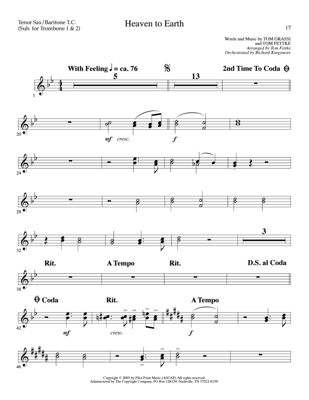 Heaven To Earth (Choral Anthem SATB) Tenor Sax/Baritone T.C. (Lillenas Choral / Arr. Tom Fettke / Orch. Richard Kingsmore)