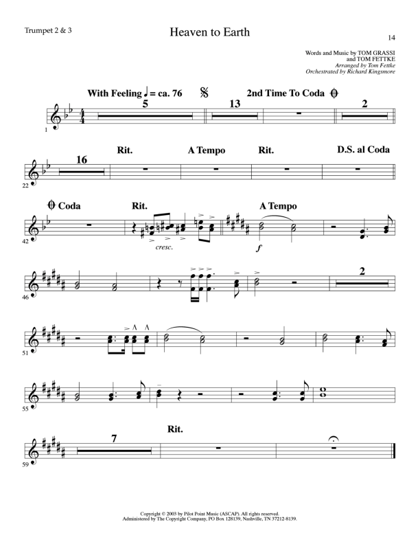 Heaven To Earth (Choral Anthem SATB) Trumpet 2/3 (Lillenas Choral / Arr. Tom Fettke / Orch. Richard Kingsmore)