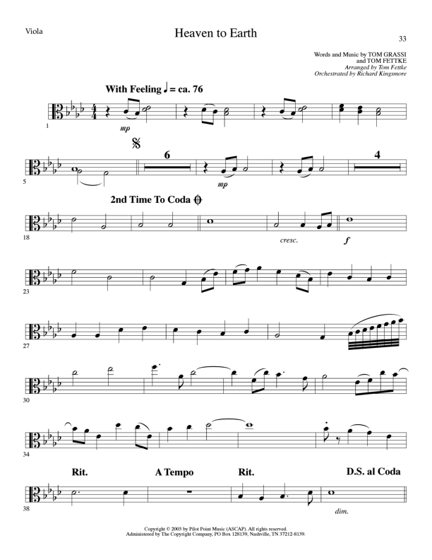 Heaven To Earth (Choral Anthem SATB) Viola (Lillenas Choral / Arr. Tom Fettke / Orch. Richard Kingsmore)