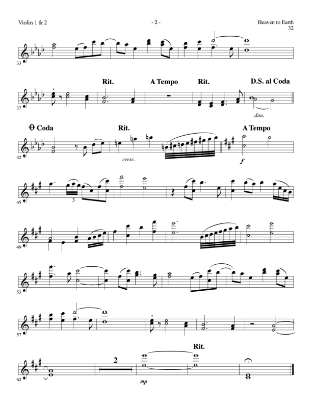 Heaven To Earth (Choral Anthem SATB) Violin 1/2 (Lillenas Choral / Arr. Tom Fettke / Orch. Richard Kingsmore)
