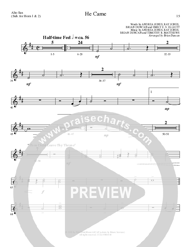 He Came (Choral Anthem SATB) Alto Sax (Lillenas Choral / Arr. Brian Duncan)
