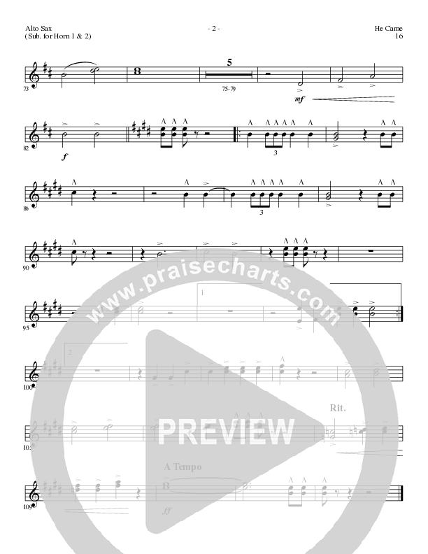 He Came (Choral Anthem SATB) Alto Sax (Lillenas Choral / Arr. Brian Duncan)