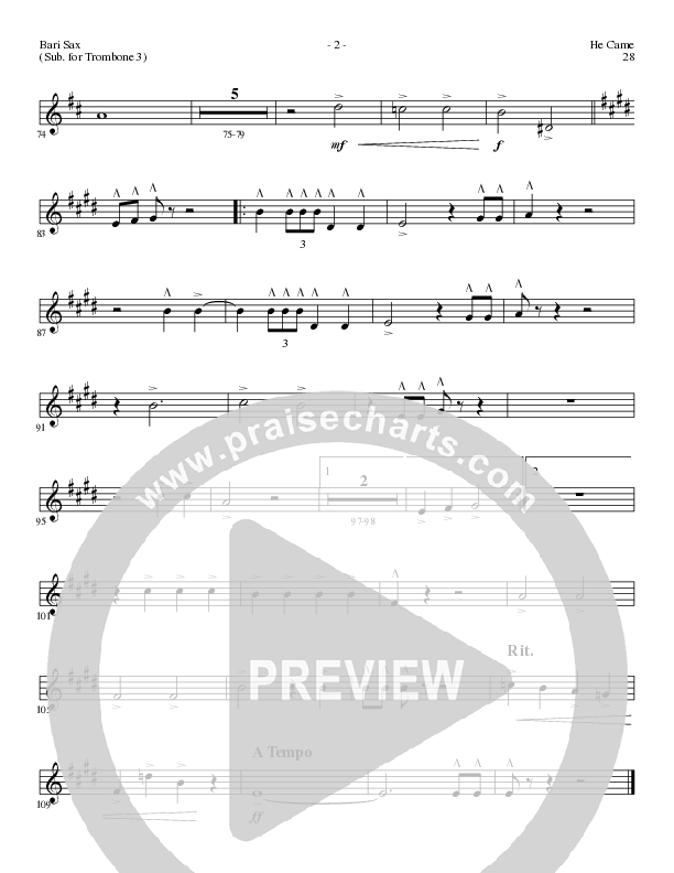 He Came (Choral Anthem SATB) Bari Sax (Lillenas Choral / Arr. Brian Duncan)
