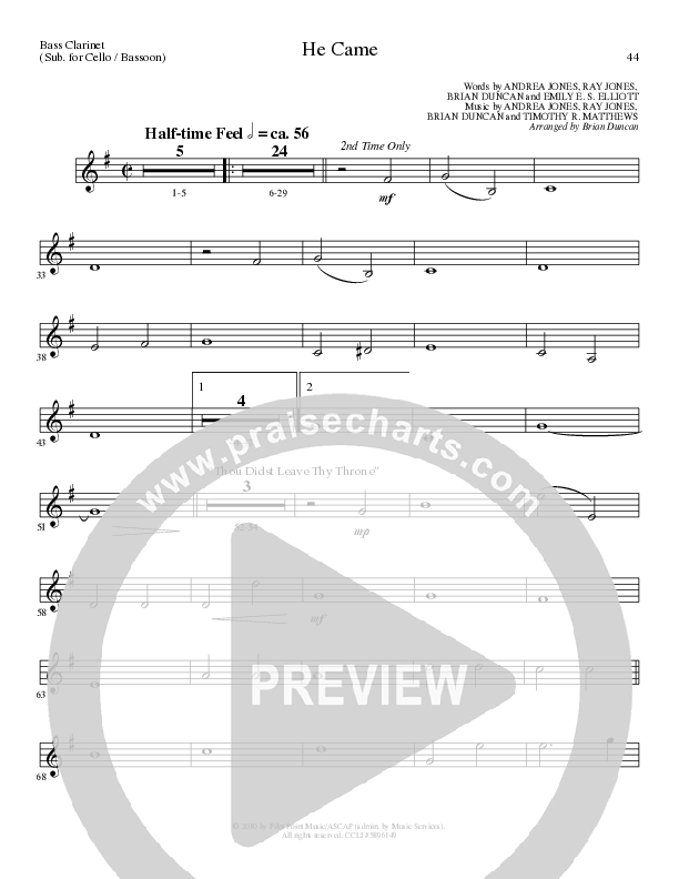 He Came (Choral Anthem SATB) Bass Clarinet (Lillenas Choral / Arr. Brian Duncan)