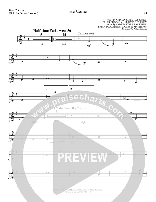 He Came (Choral Anthem SATB) Bass Clarinet (Lillenas Choral / Arr. Brian Duncan)