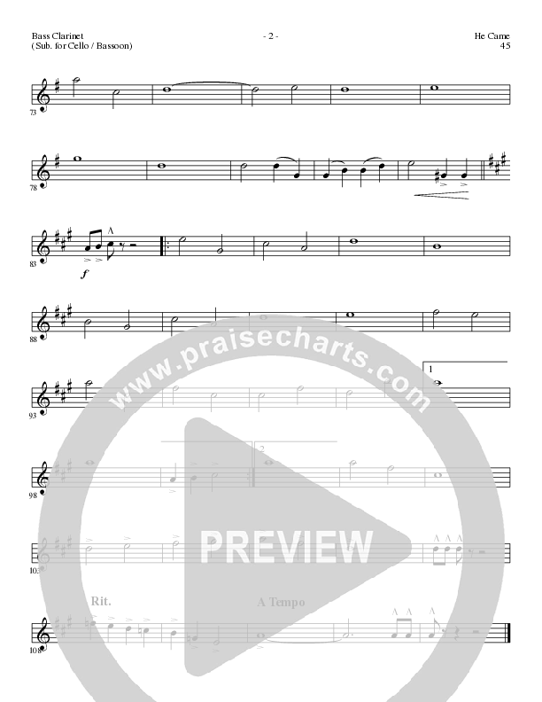 He Came (Choral Anthem SATB) Bass Clarinet (Lillenas Choral / Arr. Brian Duncan)