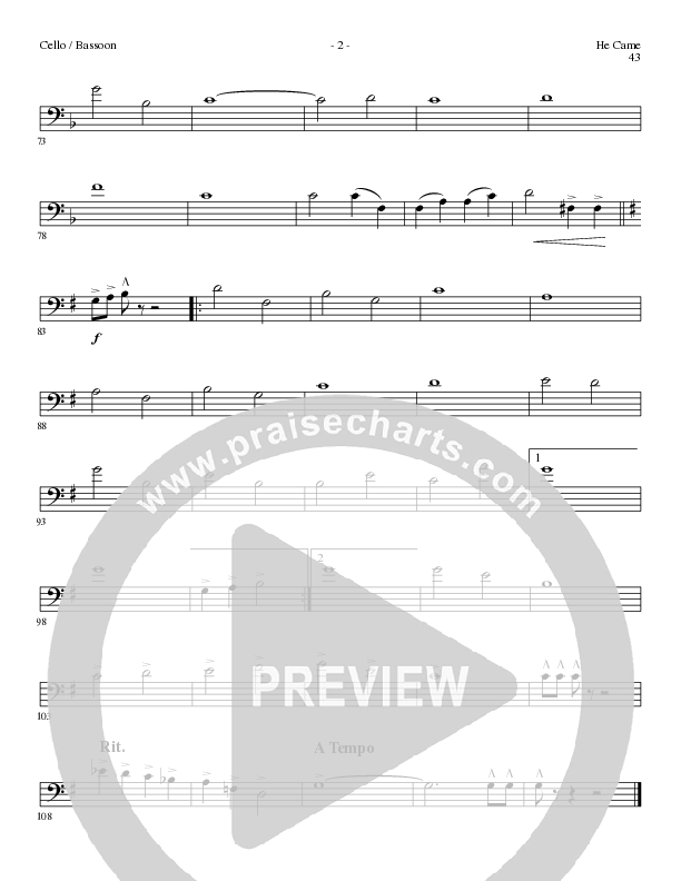 He Came (Choral Anthem SATB) Cello (Lillenas Choral / Arr. Brian Duncan)