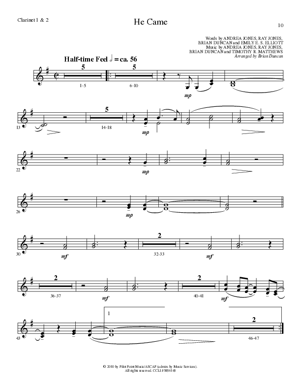 He Came (Choral Anthem SATB) Clarinet 1/2 (Lillenas Choral / Arr. Brian Duncan)
