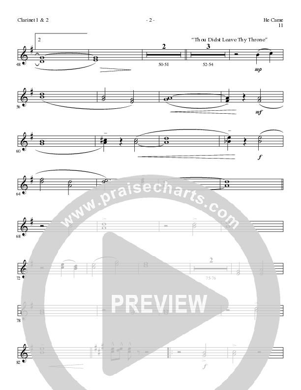 He Came (Choral Anthem SATB) Clarinet 1/2 (Lillenas Choral / Arr. Brian Duncan)