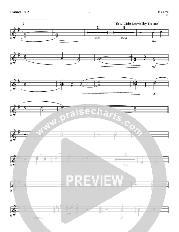 He Came (Choral Anthem SATB) Clarinet 1/2 (Lillenas Choral / Arr. Brian Duncan)