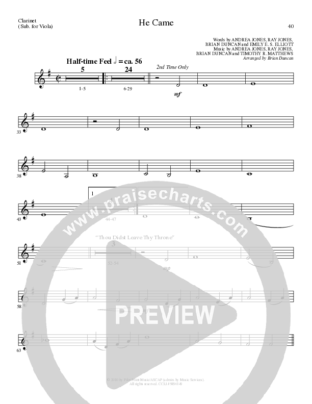 He Came (Choral Anthem SATB) Clarinet (Lillenas Choral / Arr. Brian Duncan)