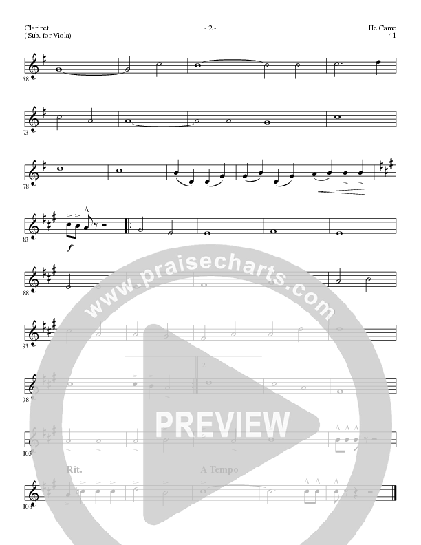 He Came (Choral Anthem SATB) Clarinet (Lillenas Choral / Arr. Brian Duncan)