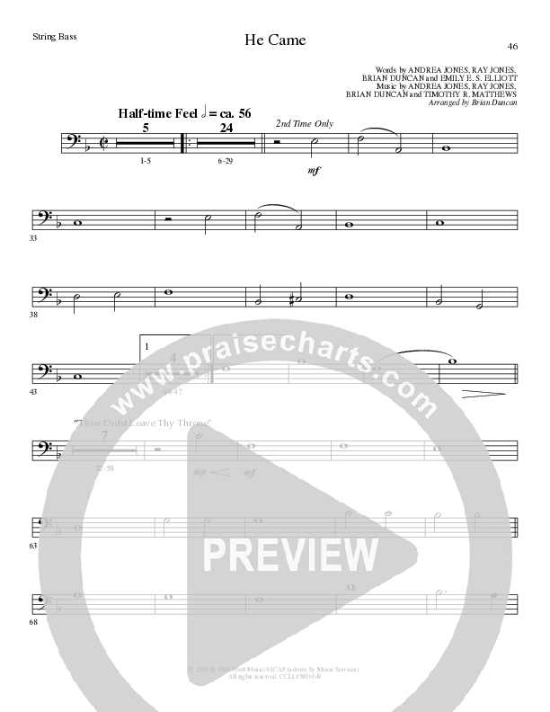 He Came (Choral Anthem SATB) Double Bass (Lillenas Choral / Arr. Brian Duncan)